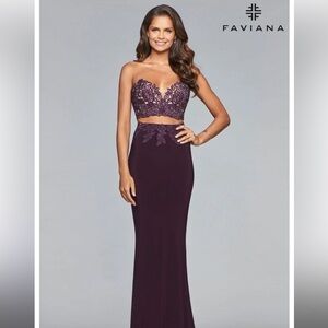 Faviana Purple Two Piece Prom Dress